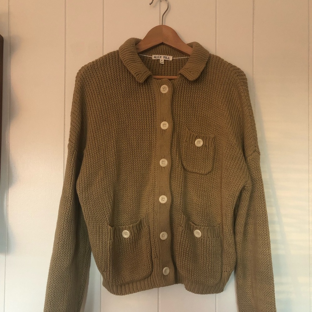 Barely worn Alex Mill medium cotton cardigan beige khaki olive green